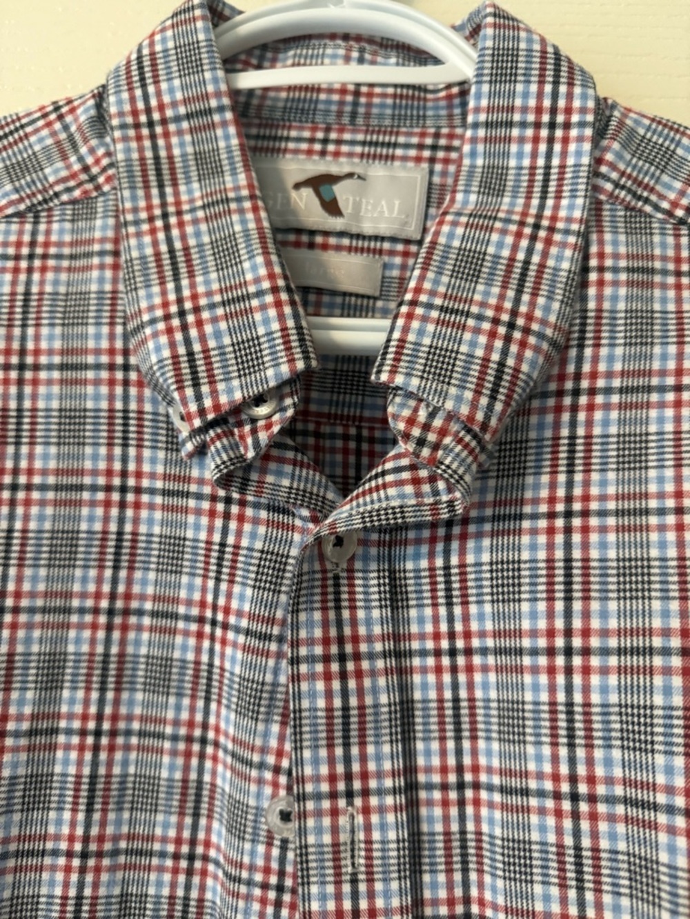 Van Heusen Red, Blue & White Plaid Casual Button-Down Shirt